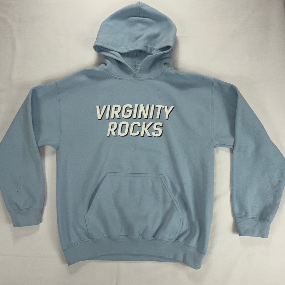 Virginity Rocks Danny‎ Duncan Hoodie Mens M Blue Pullover Streetwear Logo